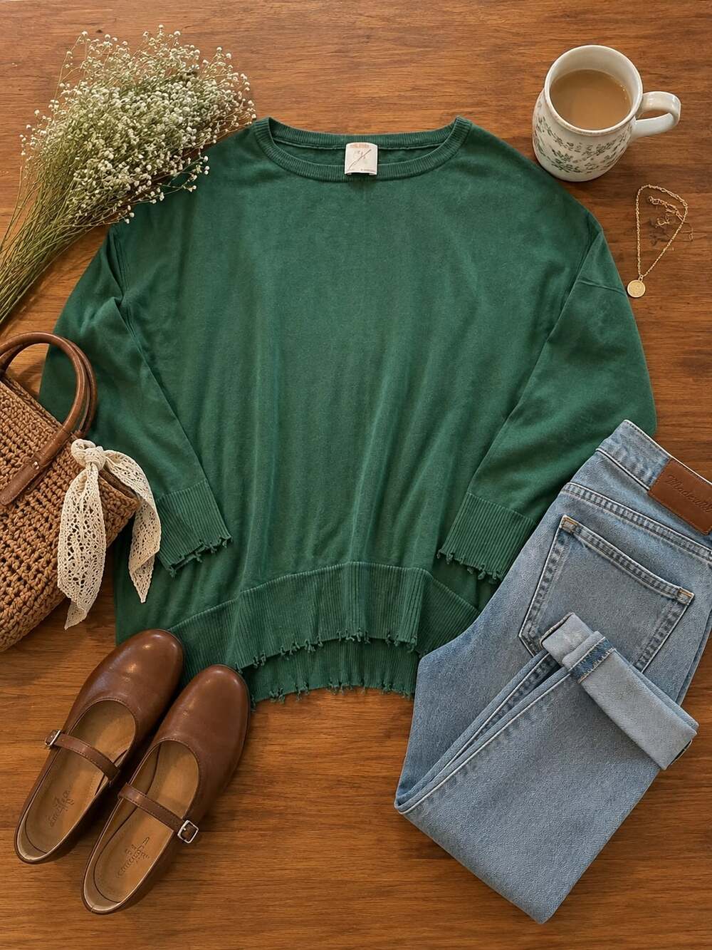 Kerisma Oversized Long-Sleeve Sweater in Forest Green (j1)